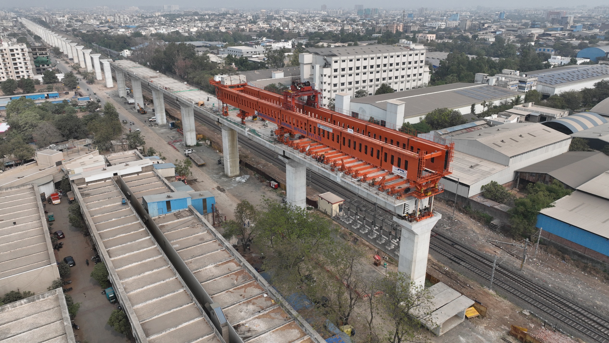 MAHSR Viaduct construction through SBS (Over-slung) method at Surat District, September 2023